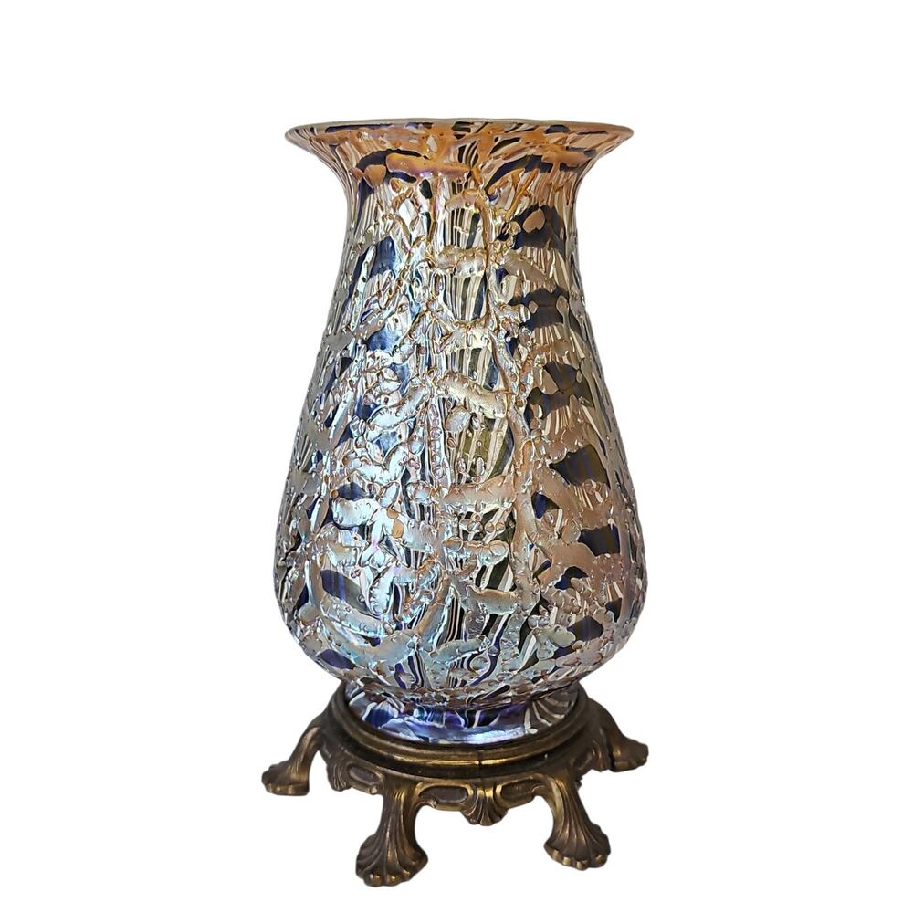 Vintage Durand Art Glass Accent Lamp Brass Clawfoot Base 9.25" Tall